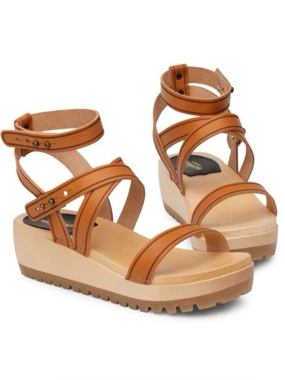 Swedish Hasbeens Women’s Tan Strappy Platform Sandals